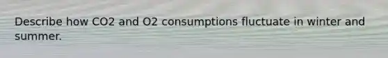 Describe how CO2 and O2 consumptions fluctuate in winter and summer.