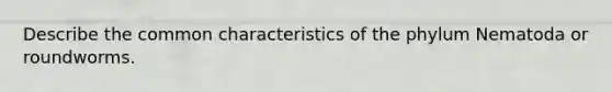 Describe the common characteristics of the phylum Nematoda or roundworms.