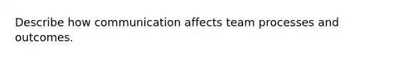 Describe how communication affects team processes and outcomes.