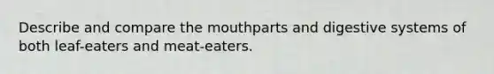 Describe and compare the mouthparts and digestive systems of both leaf-eaters and meat-eaters.