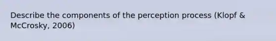 Describe the components of the perception process (Klopf & McCrosky, 2006)