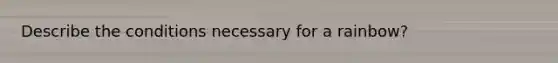 Describe the conditions necessary for a rainbow?