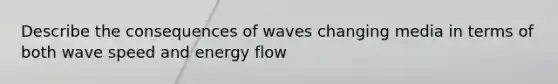 Describe the consequences of waves changing media in terms of both wave speed and energy flow