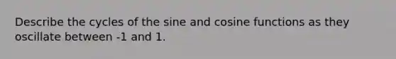 Describe the cycles of the sine and cosine functions as they oscillate between -1 and 1.