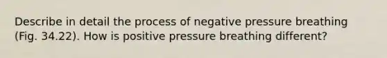 Describe in detail the process of negative pressure breathing (Fig. 34.22). How is positive pressure breathing different?