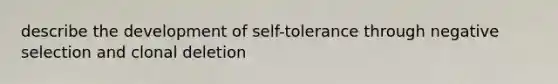 describe the development of self-tolerance through negative selection and clonal deletion