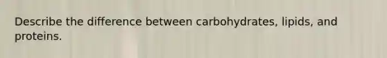 Describe the difference between carbohydrates, lipids, and proteins.