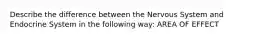 Describe the difference between the Nervous System and Endocrine System in the following way: AREA OF EFFECT