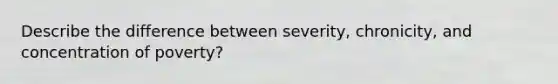 Describe the difference between severity, chronicity, and concentration of poverty?