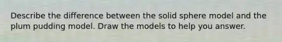 Describe the difference between the solid sphere model and the plum pudding model. Draw the models to help you answer.