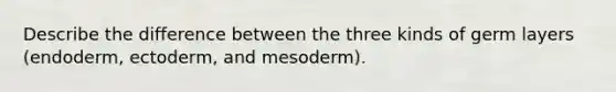 Describe the difference between the three kinds of germ layers (endoderm, ectoderm, and mesoderm).