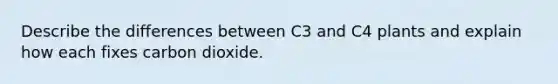 Describe the differences between C3 and C4 plants and explain how each fixes carbon dioxide.