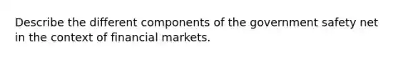 Describe the different components of the government safety net in the context of financial markets.