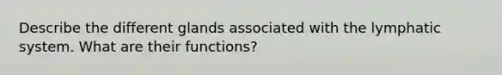 Describe the different glands associated with the lymphatic system. What are their functions?