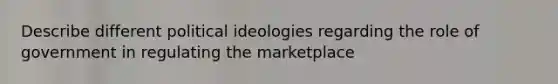 Describe different political ideologies regarding the role of government in regulating the marketplace