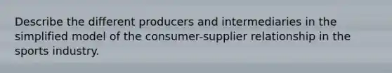 Describe the different producers and intermediaries in the simplified model of the consumer-supplier relationship in the sports industry.