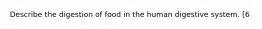 Describe the digestion of food in the human digestive system. [6