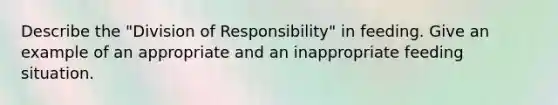 Describe the "Division of Responsibility" in feeding. Give an example of an appropriate and an inappropriate feeding situation.