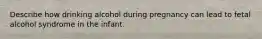 Describe how drinking alcohol during pregnancy can lead to fetal alcohol syndrome in the infant.