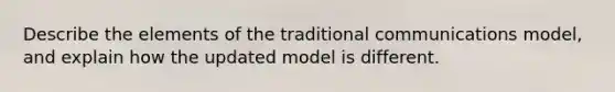 Describe the elements of the traditional communications model, and explain how the updated model is different.