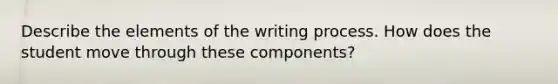 Describe the elements of the writing process. How does the student move through these components?