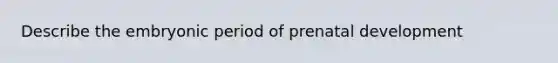 Describe the embryonic period of prenatal development