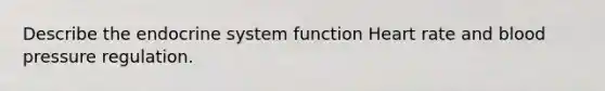 Describe the endocrine system function Heart rate and blood pressure regulation.