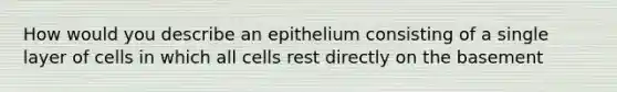 How would you describe an epithelium consisting of a single layer of cells in which all cells rest directly on the basement