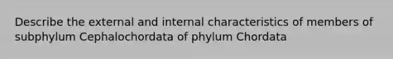 Describe the external and internal characteristics of members of subphylum Cephalochordata of phylum Chordata