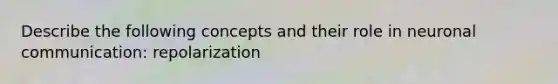 Describe the following concepts and their role in neuronal communication: repolarization