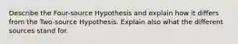 Describe the Four-source Hypothesis and explain how it differs from the Two-source Hypothesis. Explain also what the different sources stand for.