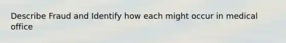 Describe Fraud and Identify how each might occur in medical office