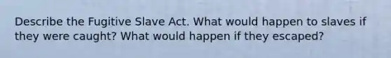 Describe the Fugitive Slave Act. What would happen to slaves if they were caught? What would happen if they escaped?