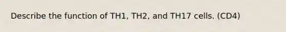 Describe the function of TH1, TH2, and TH17 cells. (CD4)