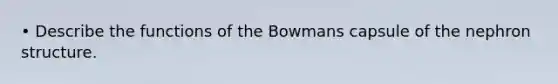 • Describe the functions of the Bowmans capsule of the nephron structure.