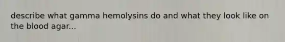 describe what gamma hemolysins do and what they look like on <a href='https://www.questionai.com/knowledge/k7oXMfj7lk-the-blood' class='anchor-knowledge'>the blood</a> agar...