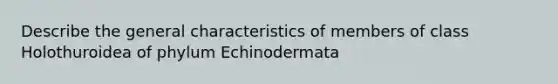 Describe the general characteristics of members of class Holothuroidea of phylum Echinodermata