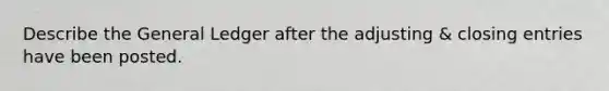 Describe the General Ledger after the adjusting & closing entries have been posted.
