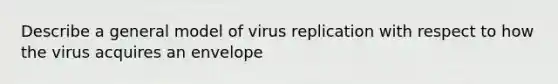 Describe a general model of virus replication with respect to how the virus acquires an envelope