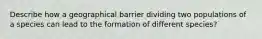 Describe how a geographical barrier dividing two populations of a species can lead to the formation of different species?