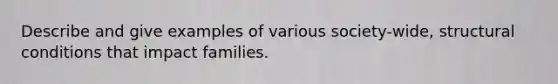 Describe and give examples of various society-wide, structural conditions that impact families.