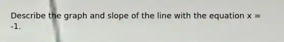 Describe the graph and slope of the line with the equation x = -1.