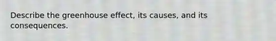 Describe the greenhouse effect, its causes, and its consequences.