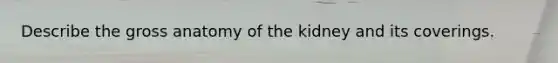 Describe the gross anatomy of the kidney and its coverings.