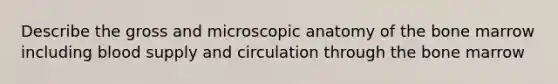 Describe the gross and microscopic anatomy of the bone marrow including blood supply and circulation through the bone marrow