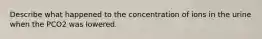 Describe what happened to the concentration of ions in the urine when the PCO2 was lowered.