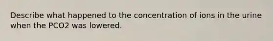 Describe what happened to the concentration of ions in the urine when the PCO2 was lowered.