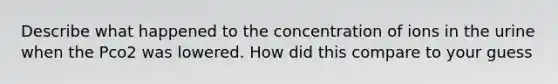 Describe what happened to the concentration of ions in the urine when the Pco2 was lowered. How did this compare to your guess