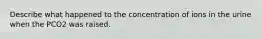 Describe what happened to the concentration of ions in the urine when the PCO2 was raised.