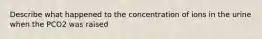 Describe what happened to the concentration of ions in the urine when the PCO2 was raised